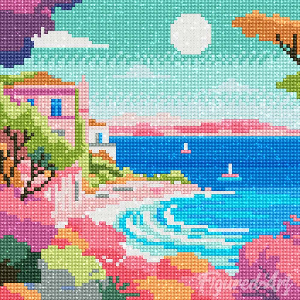 Mini Diamond Painting 25x25cm - Colourful French Riviera - Image 2
