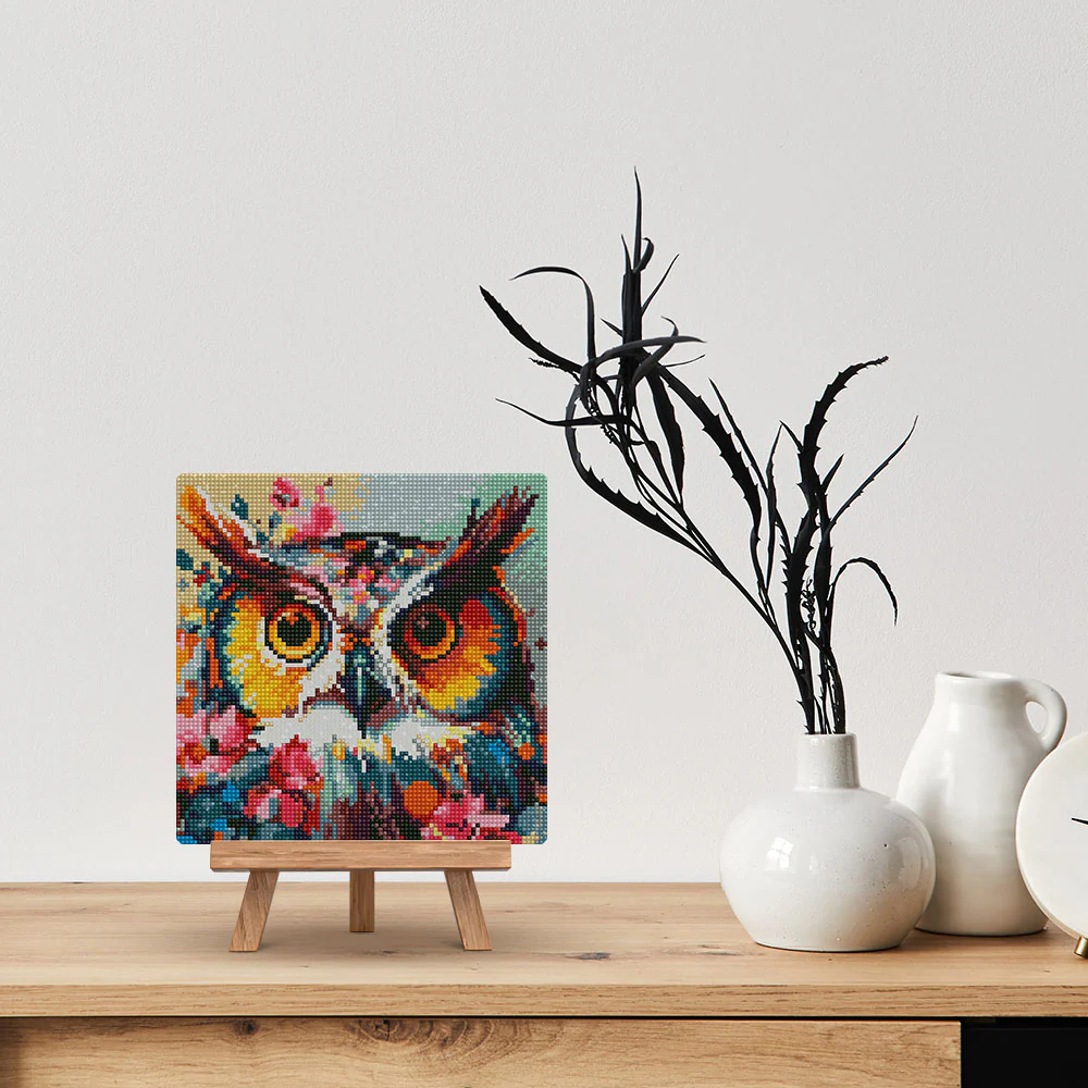 Mini Diamond Painting 25x25cm - Fantasy owl with flowers - Image 3