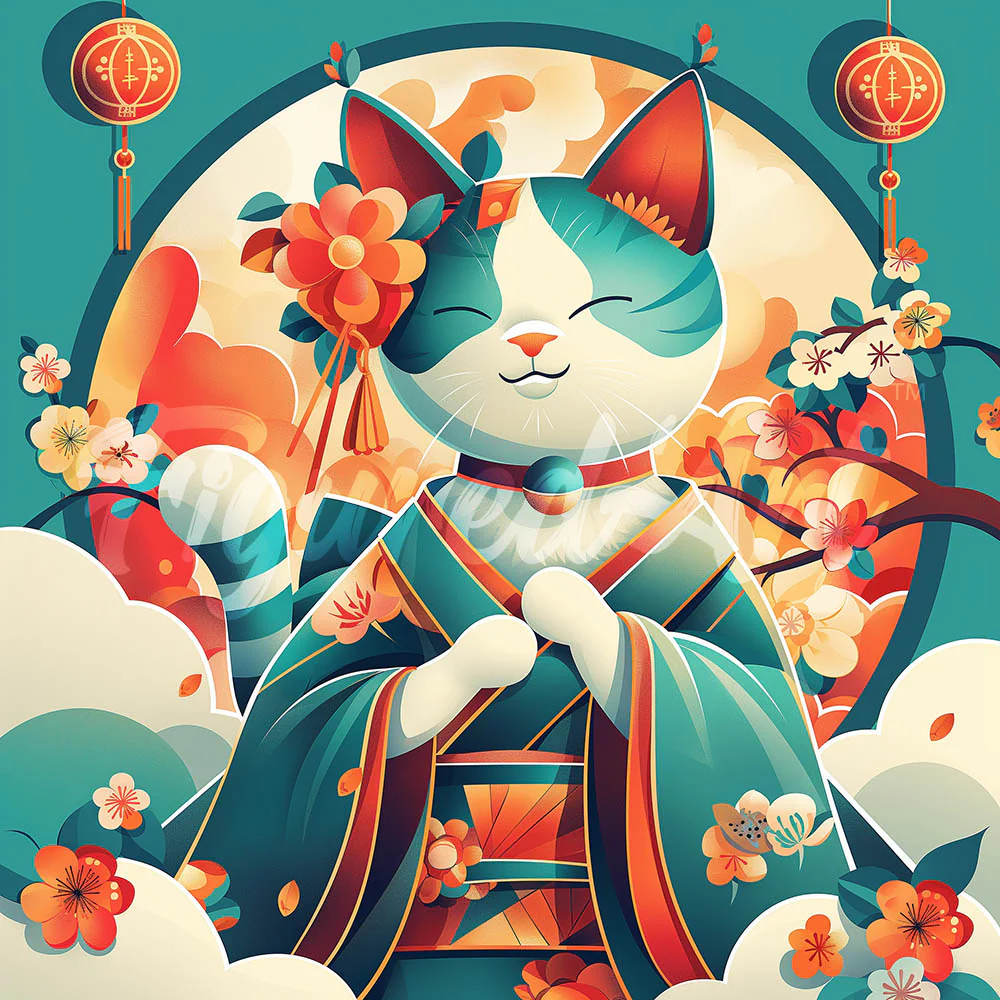 Mini Diamond Painting 25x25cm - Japanese Princess Cat