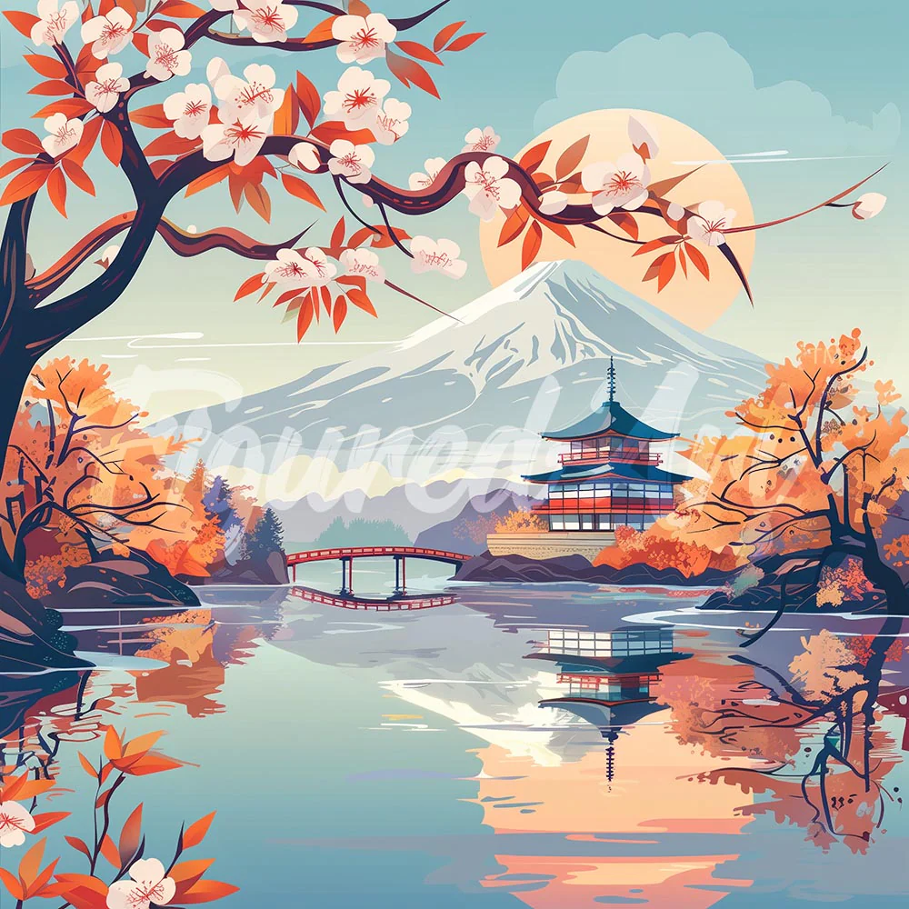 Mini Diamond Painting 25x25cm - Lake and Mount Fuji
