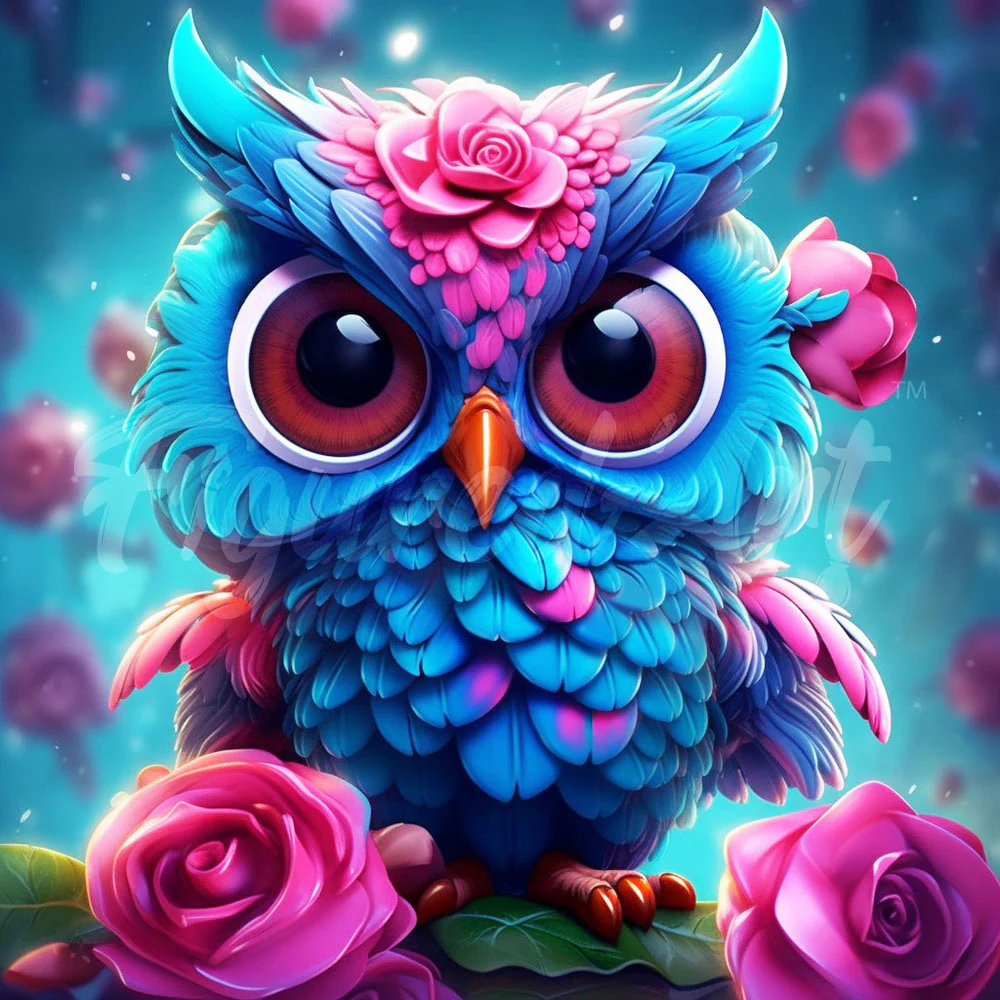 Mini Diamond Painting 25x25cm - Little Blue Owl