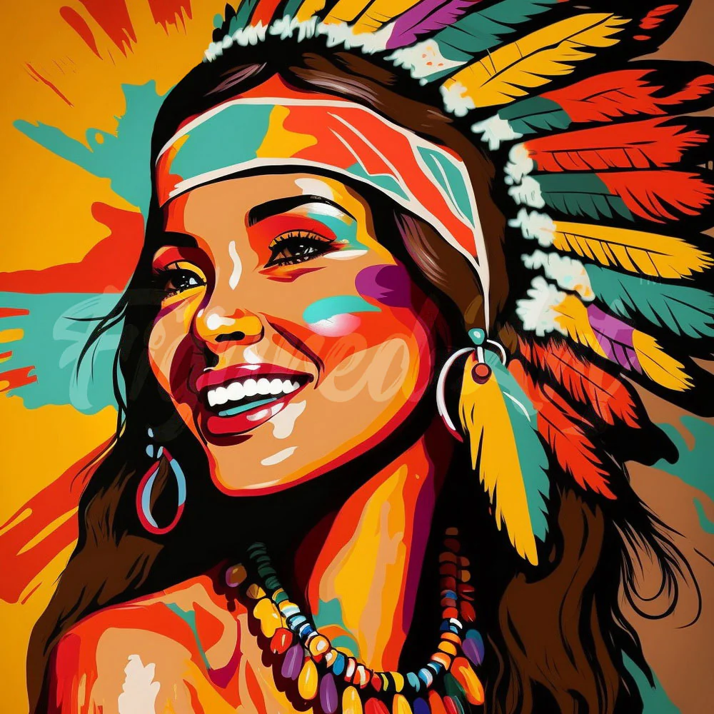 Mini Diamond Painting 25x25cm - Native Elegance Lady Pop Art