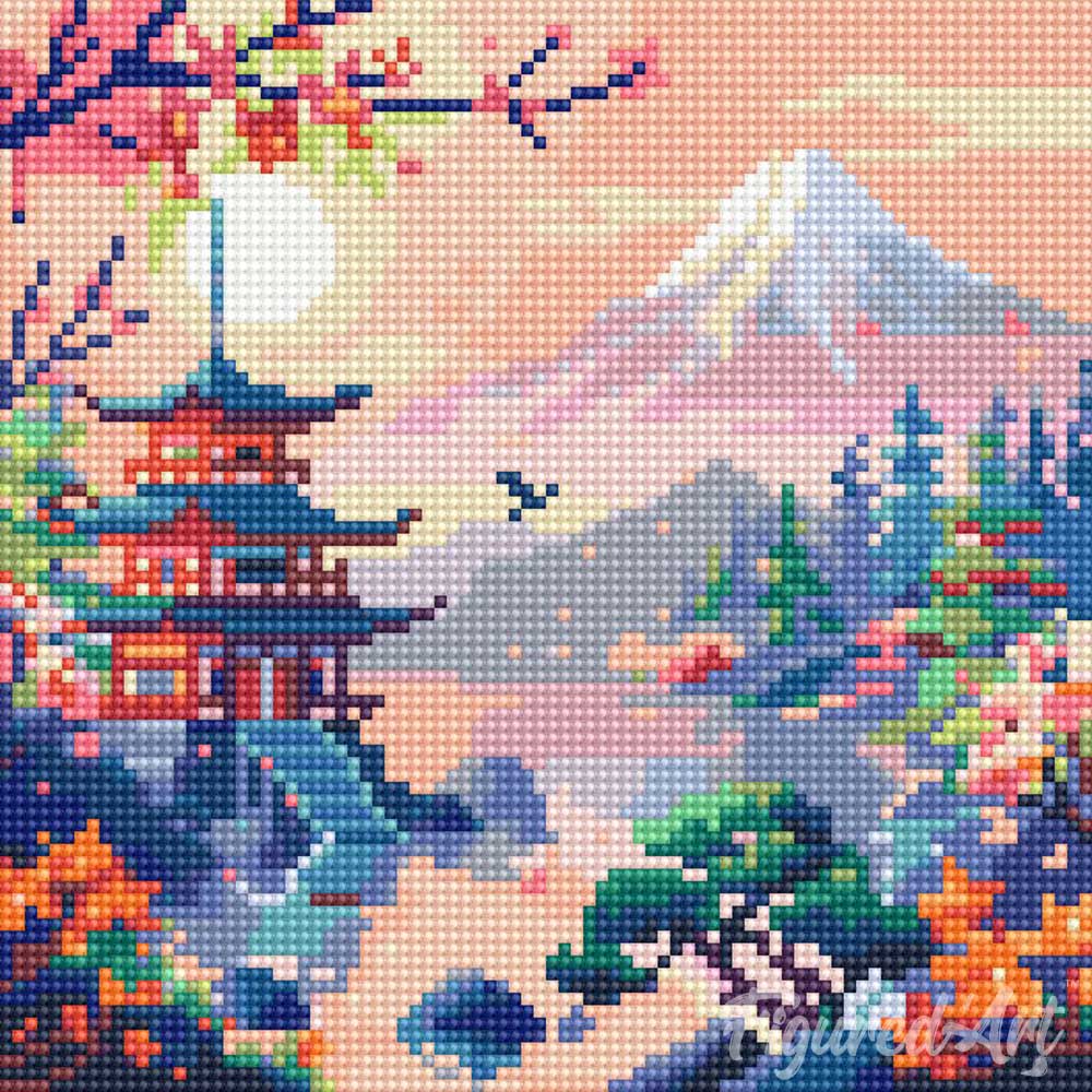 Mini Diamond Painting 25x25cm - Pagoda and Mount Fuji - Image 2