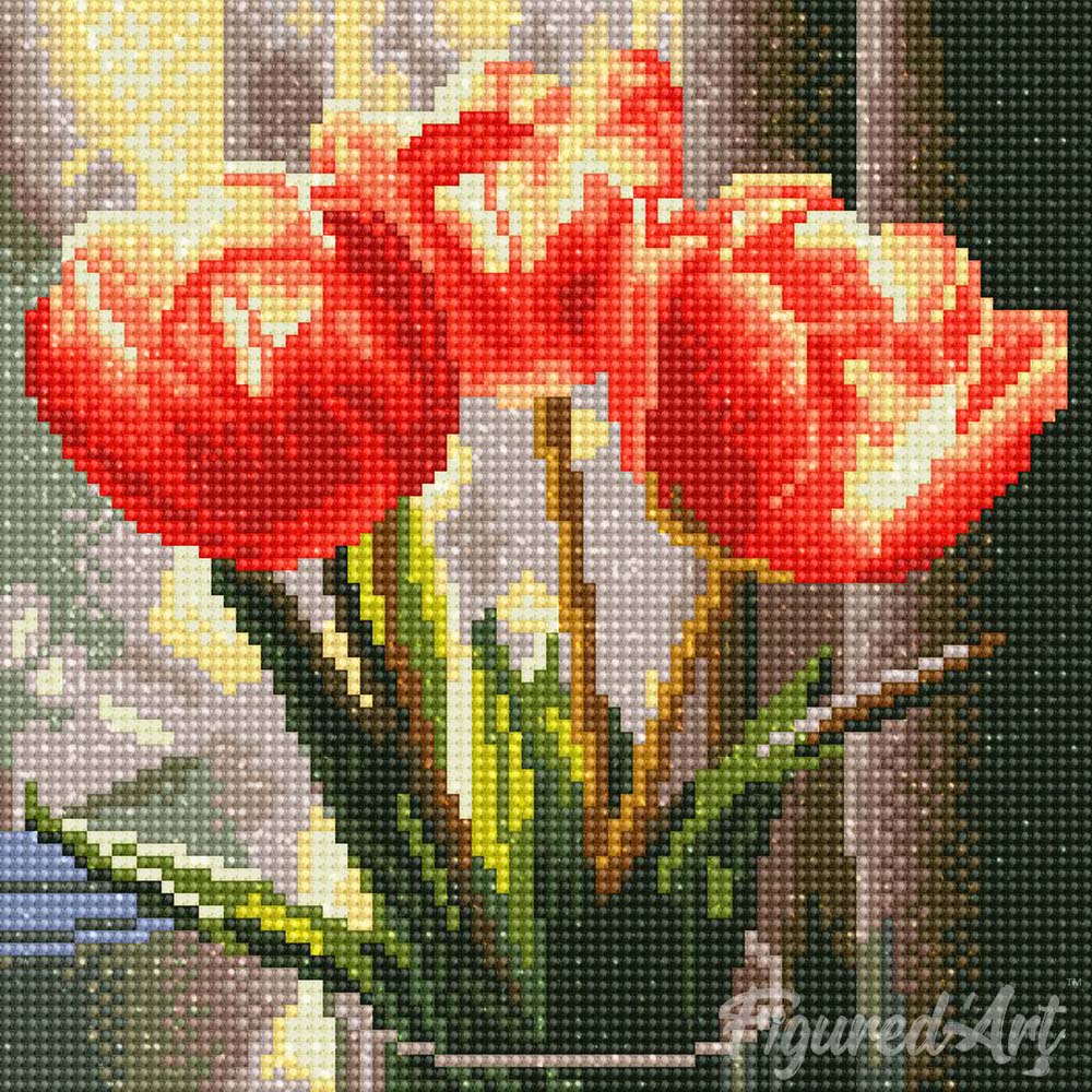 Mini Diamond Painting 25x25cm - Peachy Tulips - Image 2