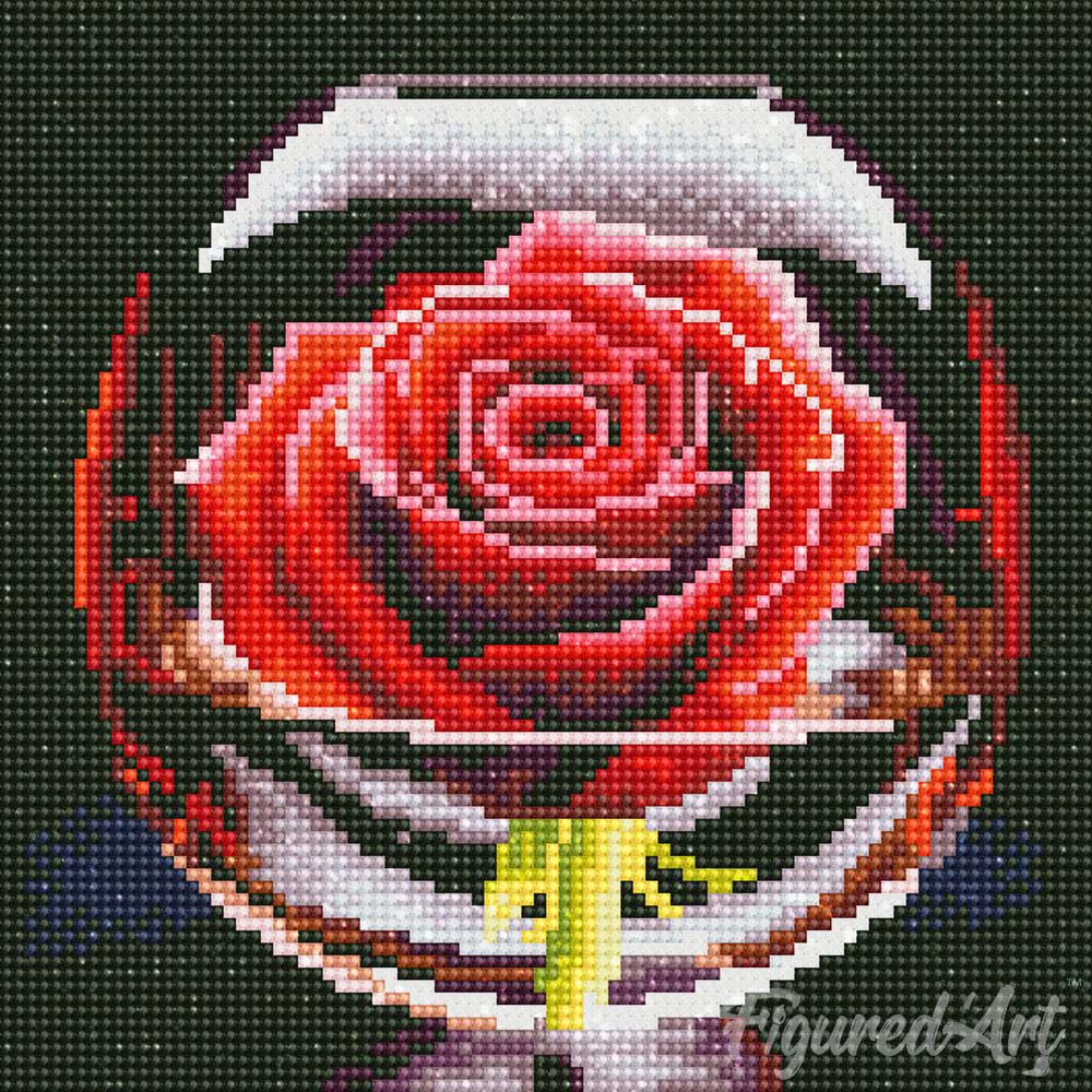 Mini Diamond Painting 25x25cm - Red Rose in the Glass - Image 2