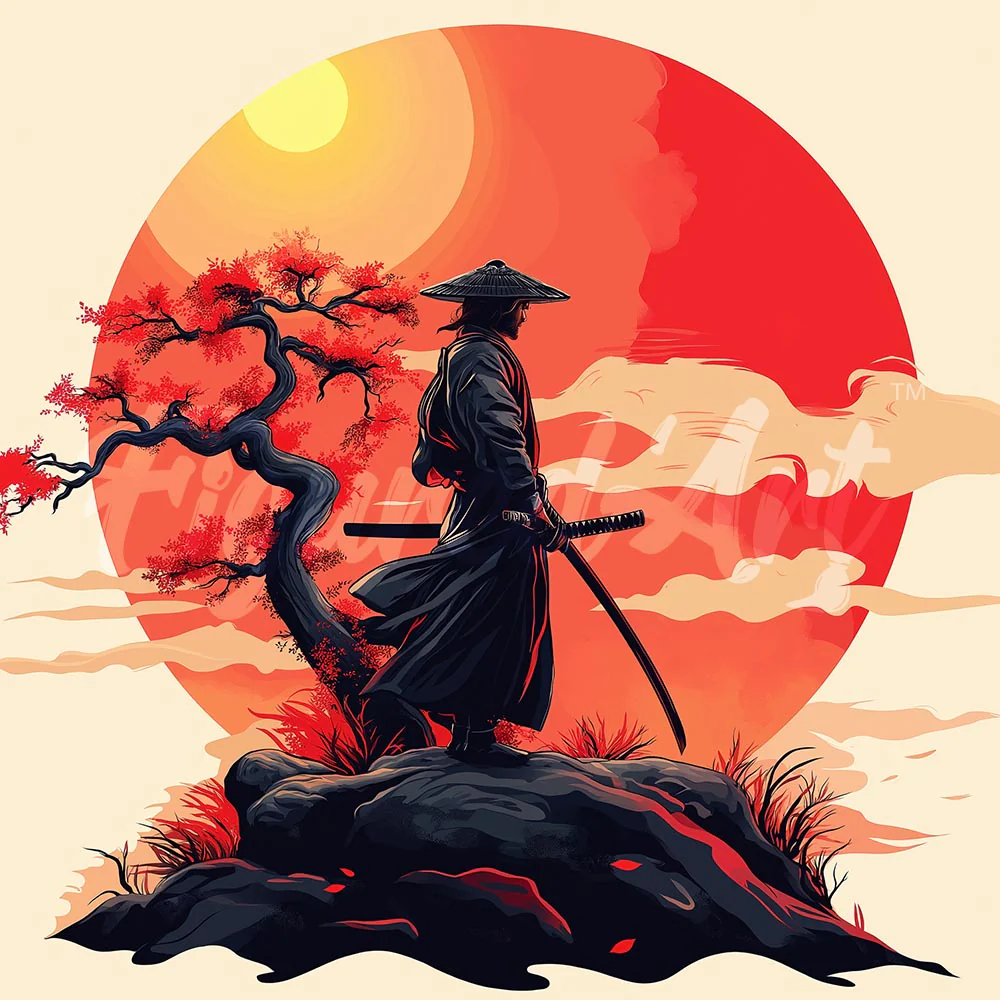 Mini Diamond Painting 25x25cm - Samurai at Sunset