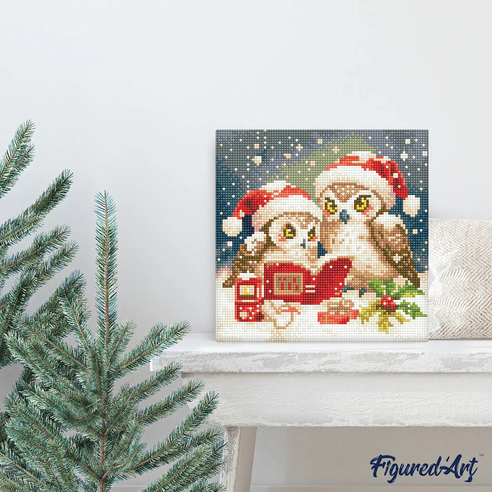 Mini Diamond Painting 25x25cm - Santa Owls Reading - Image 3