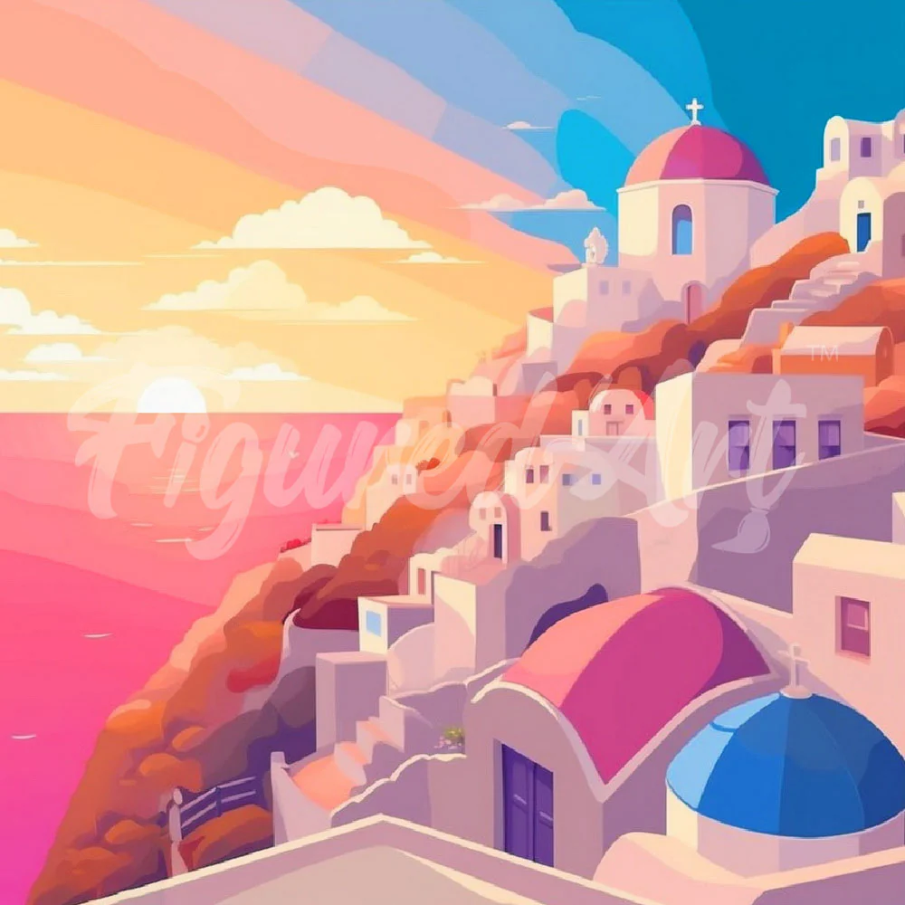 Mini Diamond Painting 25x25cm - Santorini Sunset