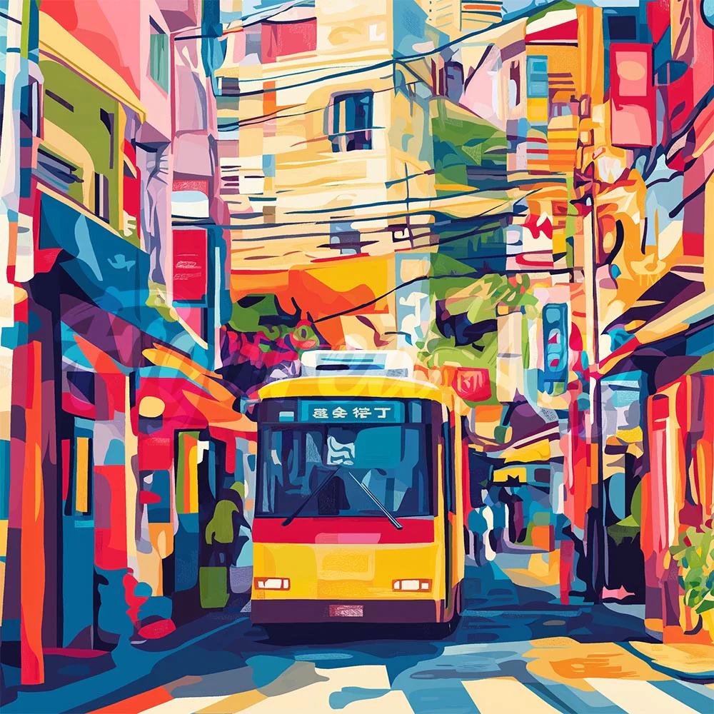 Mini Diamond Painting 25x25cm - Tokyo City Bus