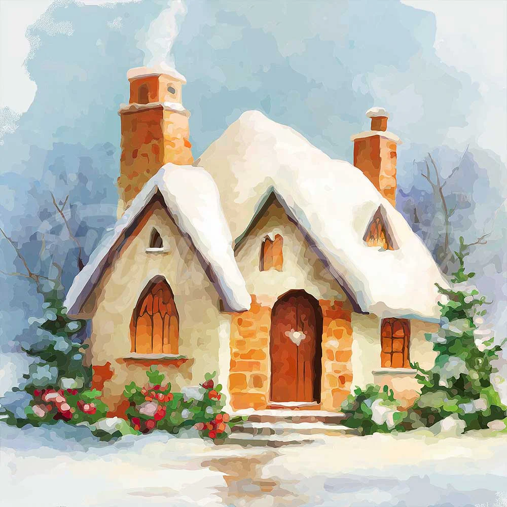 Mini Diamond Painting 25x25cm - Winter Brick House