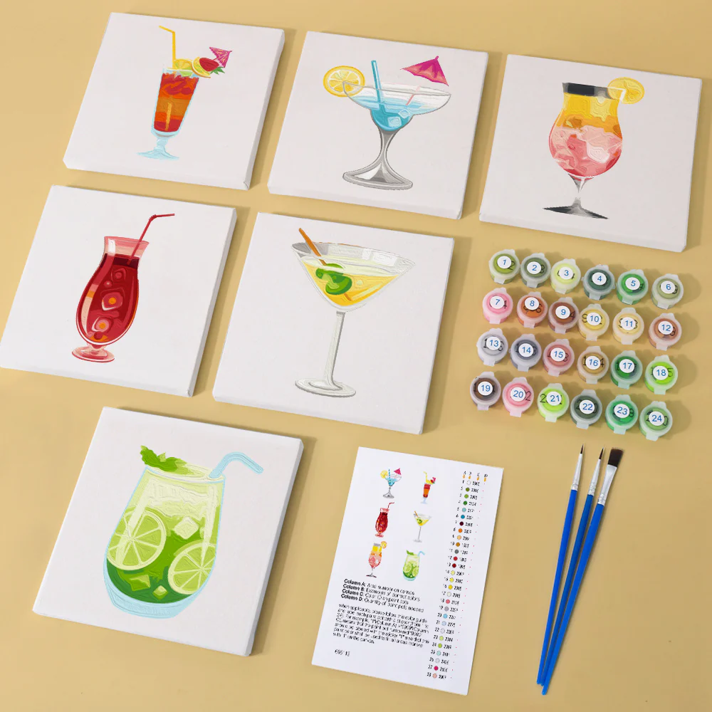 Mini Paint by numbers 15x15cm (6 pieces) - Cocktail Wall Art Series - Image 2