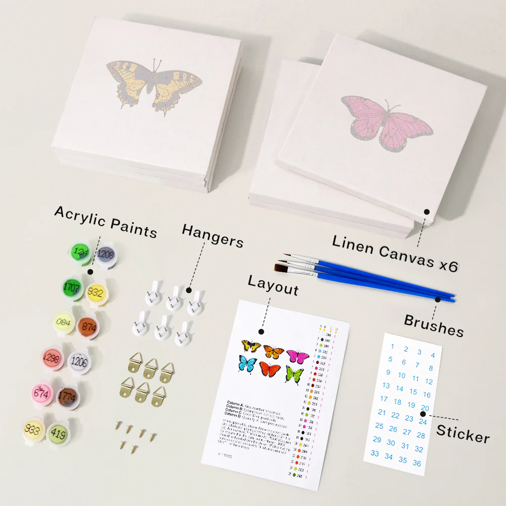 Mini Paint by numbers 15x15cm (6 pieces) - Colourful Butterfly - Image 4