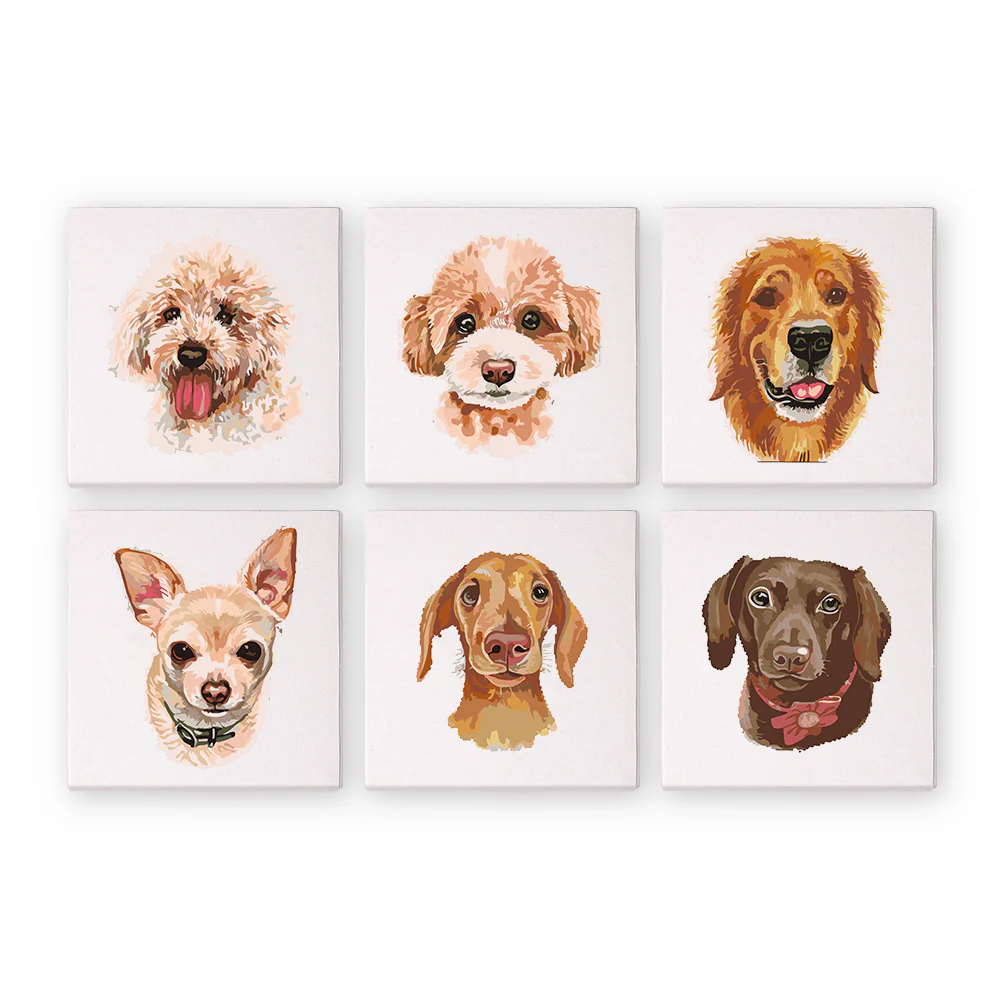 Mini Paint by numbers 15x15cm (6 pieces) - Cute Dogs