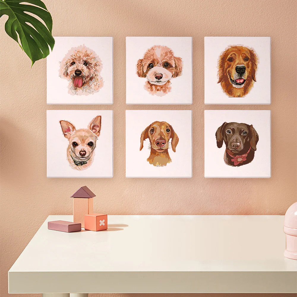 Mini Paint by numbers 15x15cm (6 pieces) - Cute Dogs - Image 3
