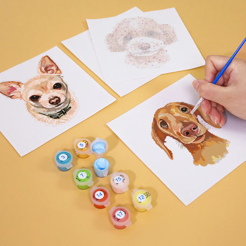 Mini Paint by numbers 15x15cm (6 pieces) - Cute Dogs - Image 7