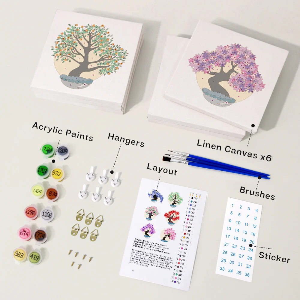 Mini Paint by numbers 15x15cm (6 pieces) - Seasonal Bonsai Tree - Image 5