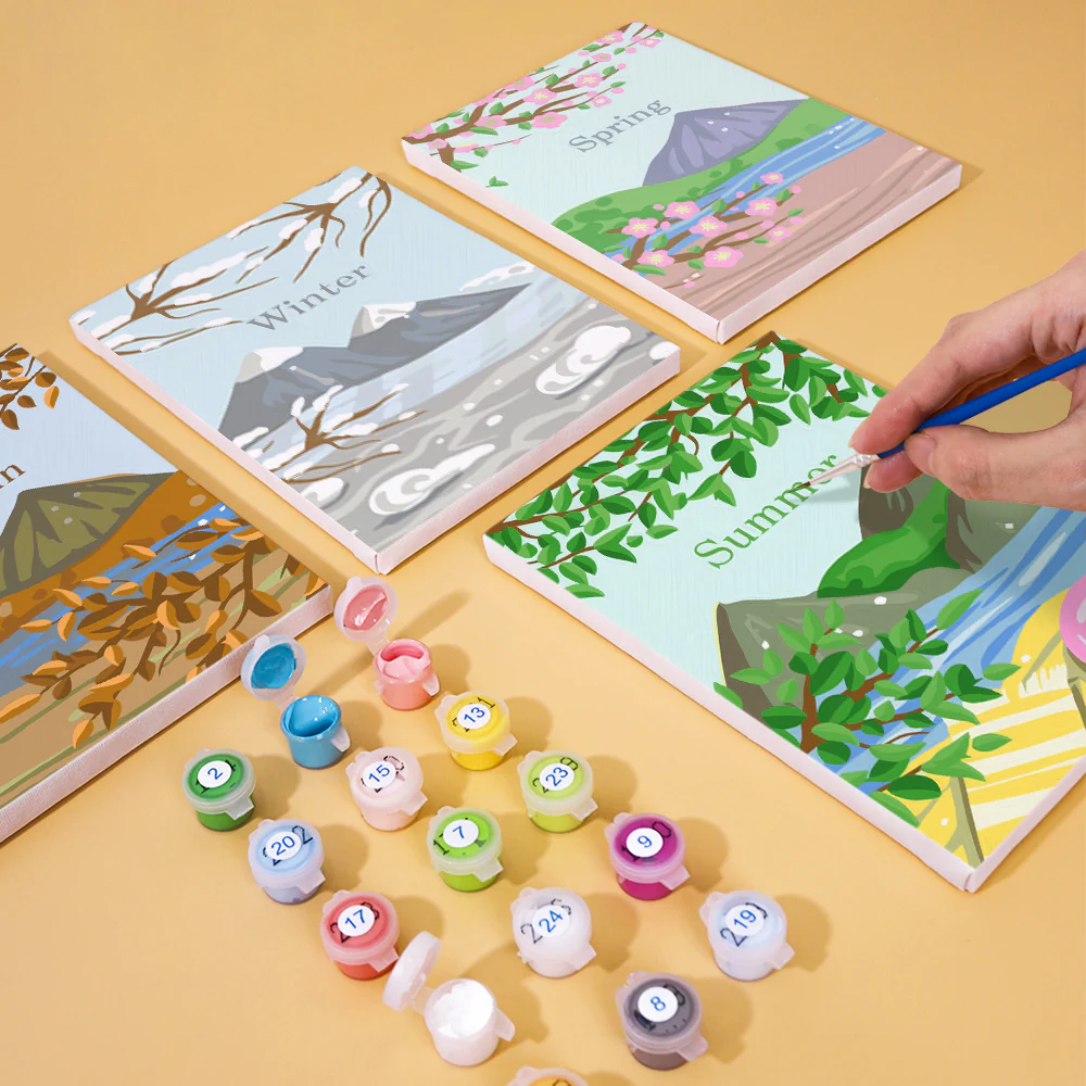 Mini Paint by numbers 15x20cm (4 pieces) - Spring Summer Autumn Winter Art Kit - Image 7