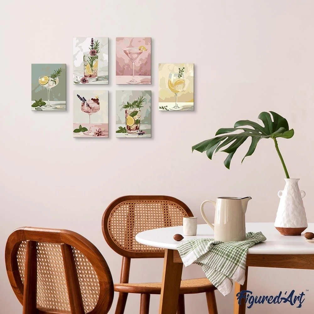 Mini Paint by numbers 15x20cm (6 pieces) - Botanical Drinks - Image 3