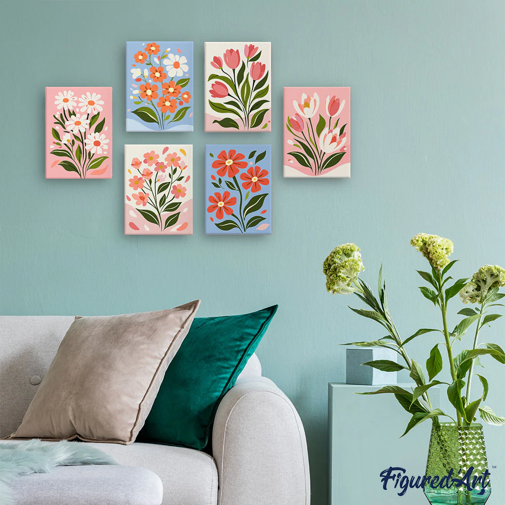 Mini Paint by numbers 15x20cm (6 pieces) - Country Flowers - Image 3
