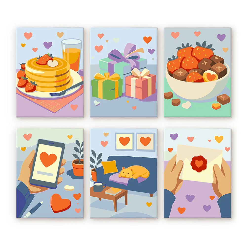 Mini Paint by numbers 15x20cm (6 pieces) - Everyday Love