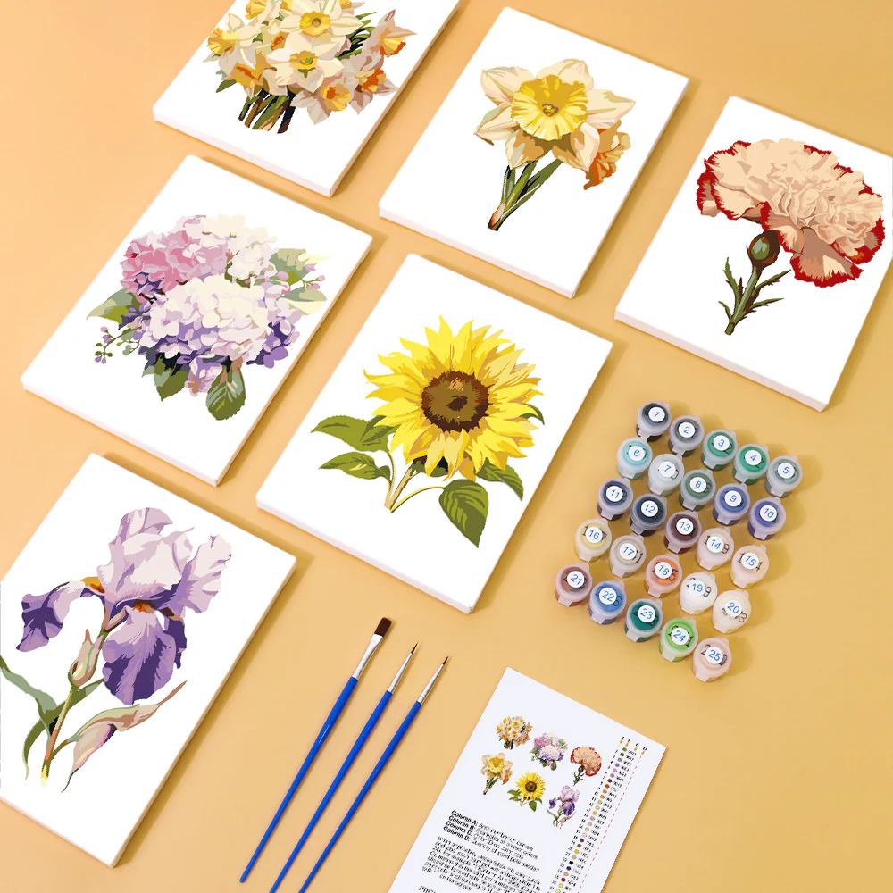 Mini Paint by numbers 15x20cm (6 pieces) - Floral Journey - Image 2