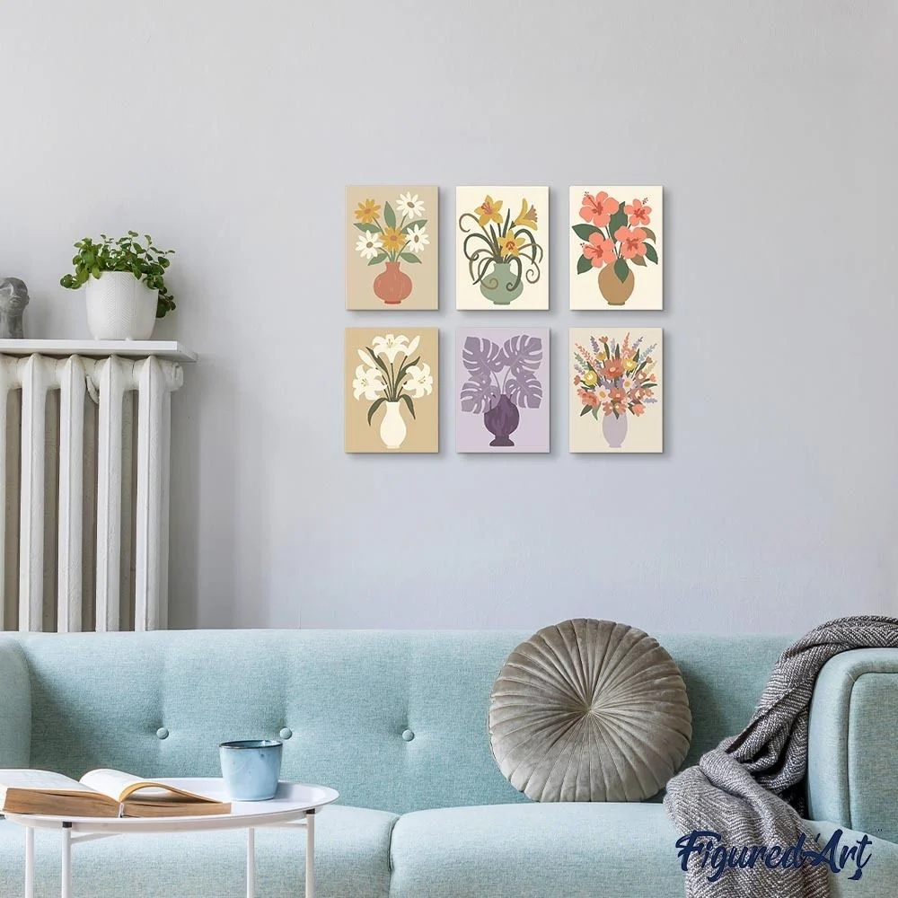 Mini Paint by numbers 15x20cm (6 pieces) - Floral Vases - Image 3