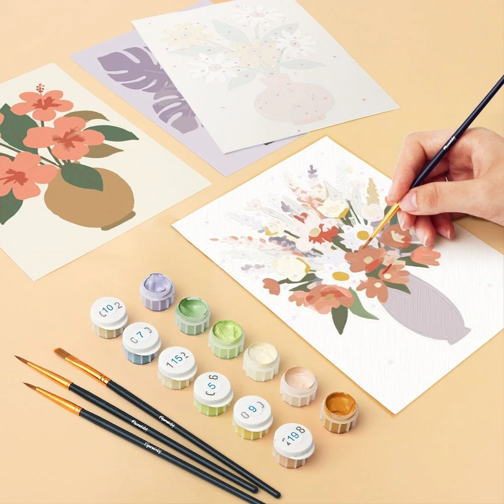 Mini Paint by numbers 15x20cm (6 pieces) - Floral Vases - Image 6