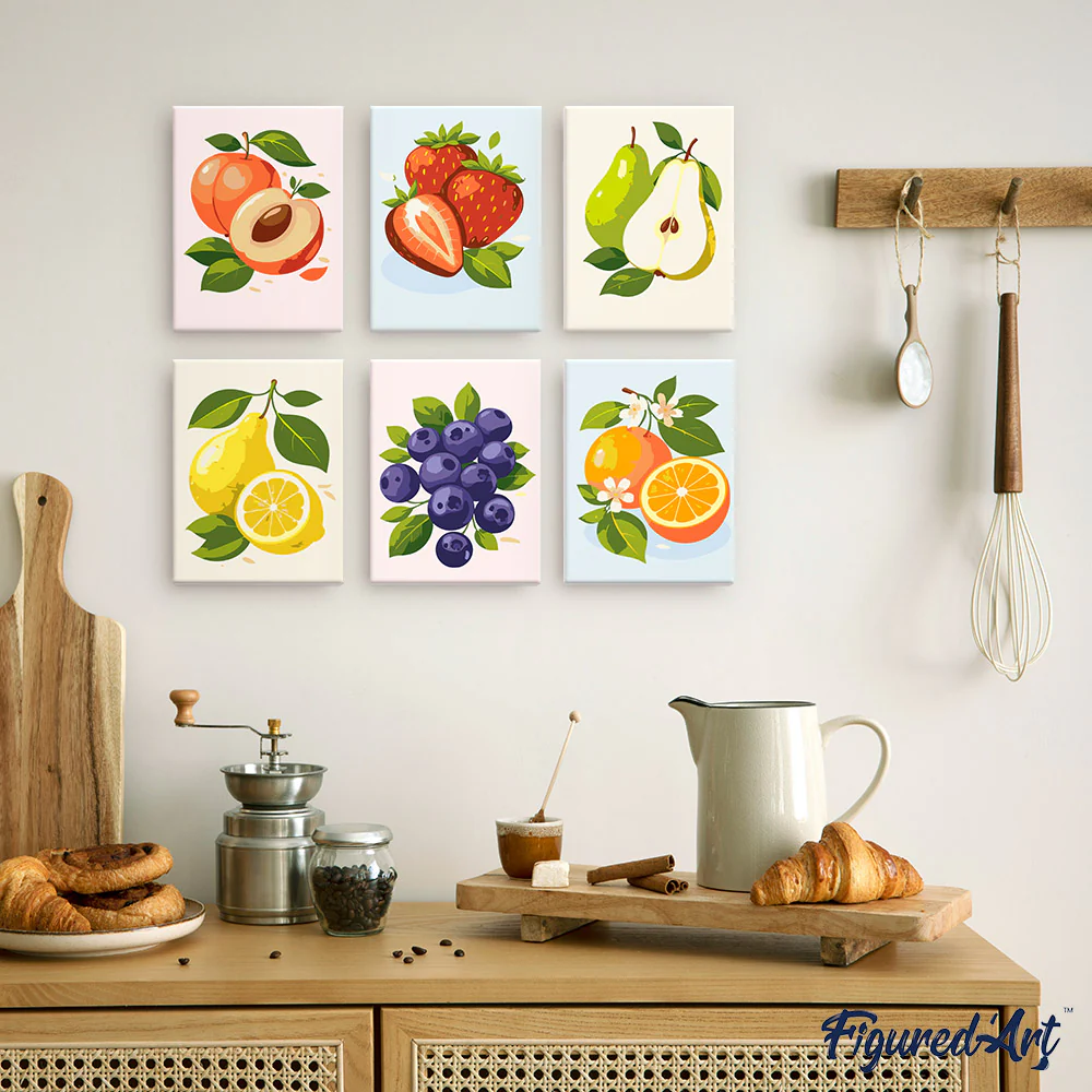 Mini Paint by numbers 15x20cm (6 pieces) - Garden Fruits - Image 3