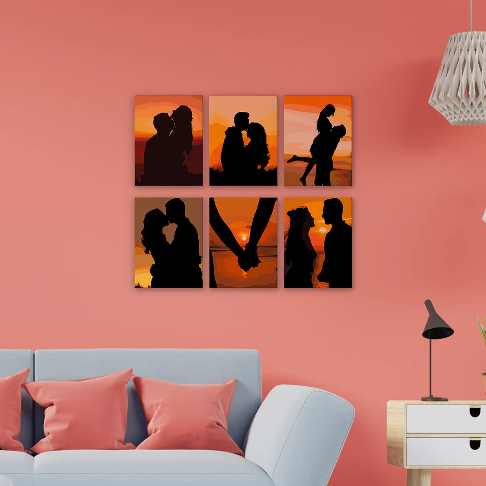 Mini Paint by numbers 15x20cm (6 pieces) - Romantic Sunset Silhouettes - Image 3