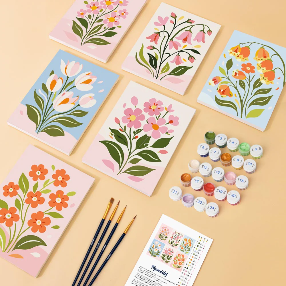 Mini Paint by numbers 15x20cm (6 pieces) - Spring Flowers - Image 2