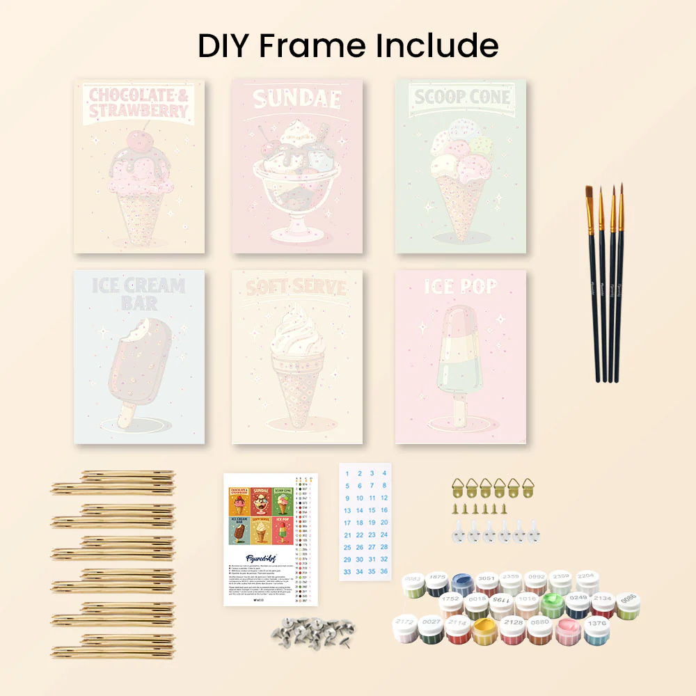 Mini Paint by numbers 15x20cm (6 pieces) - Vintage Ice Cream - Image 11