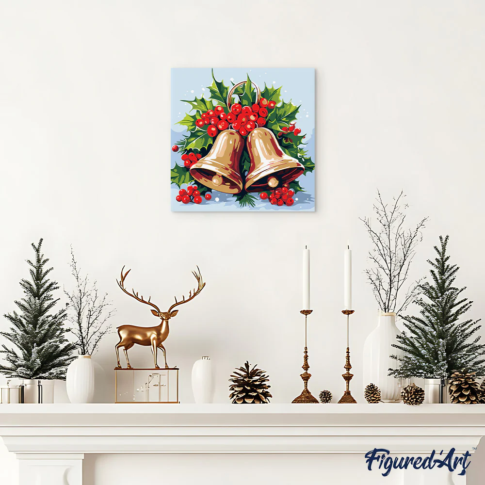 Mini Paint by numbers 20x20cm framed - Christmas Bells - Image 3