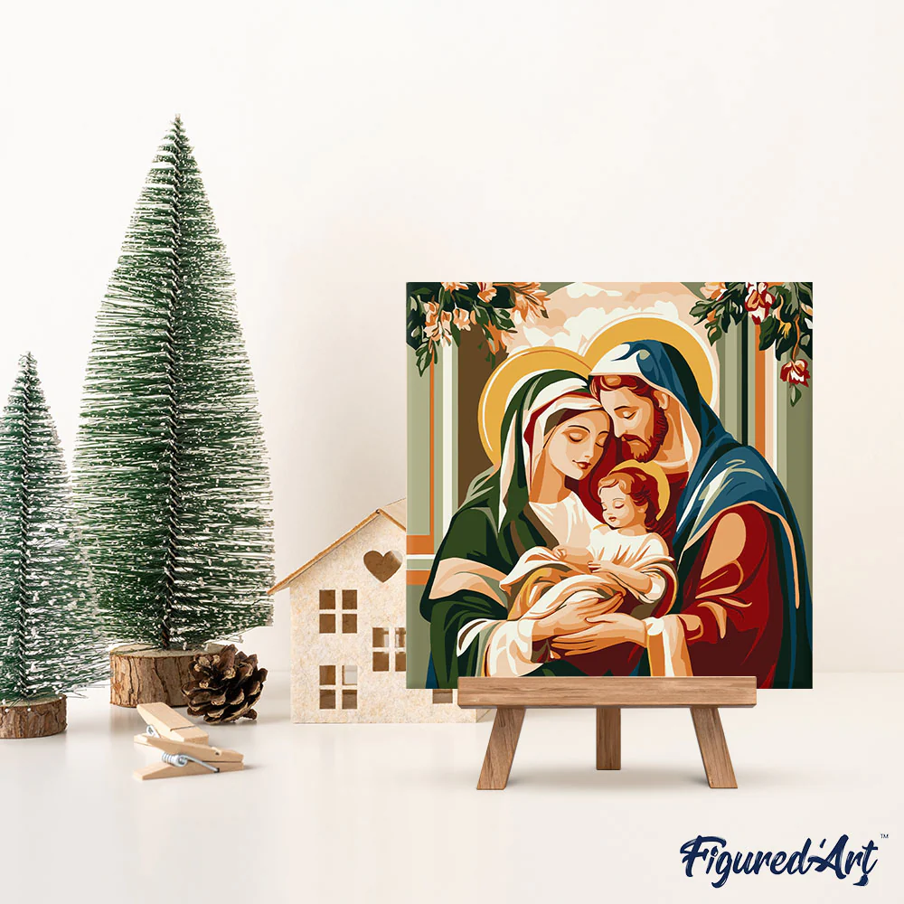 Mini Paint by numbers 20x20cm framed - Holy Family - Image 3