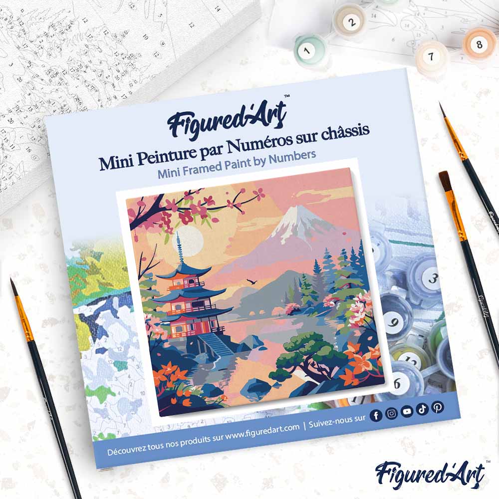 Mini Paint by numbers 20x20cm framed - Pagoda and Mount Fuji - Image 4