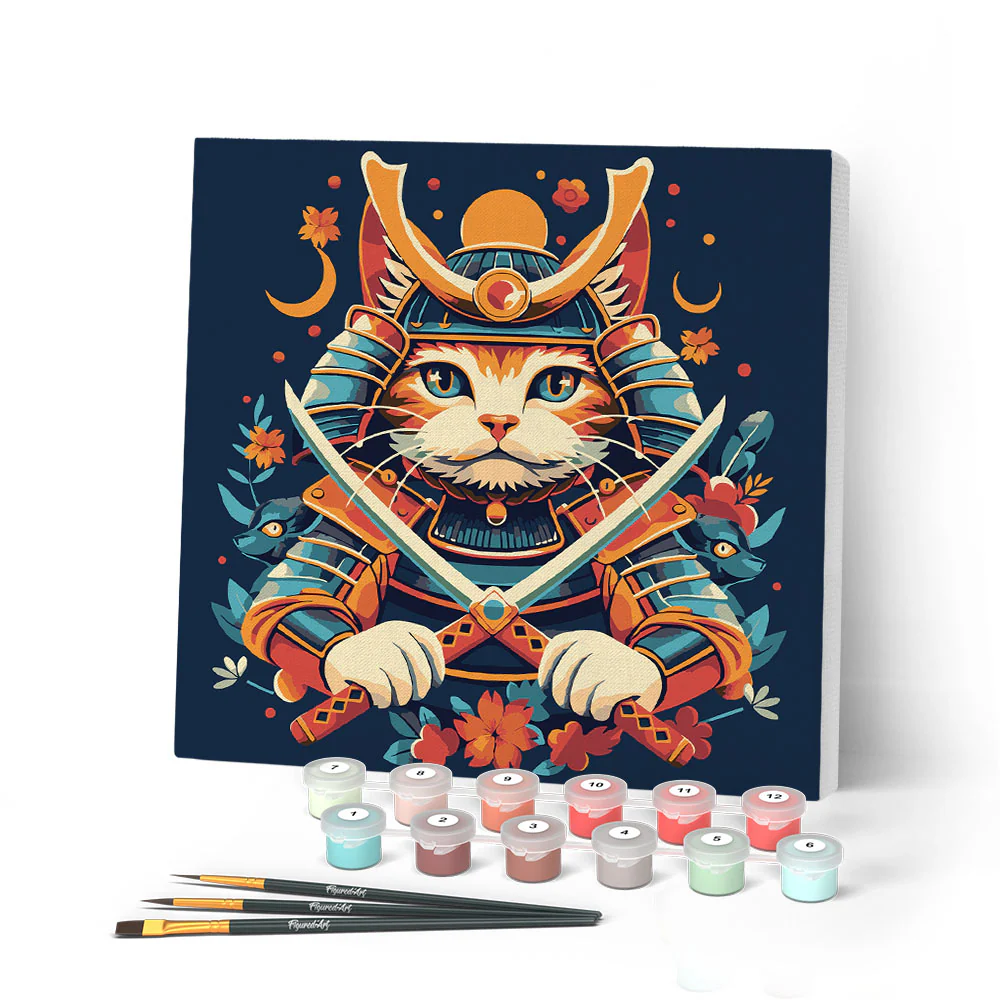 Mini Paint by numbers 20x20cm framed - Samurai Cat