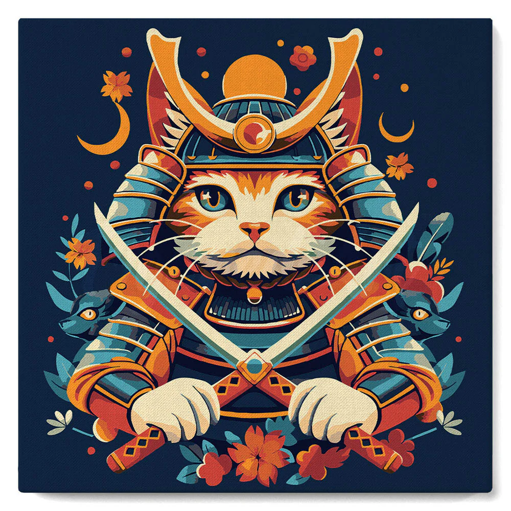 Mini Paint by numbers 20x20cm framed - Samurai Cat - Image 2