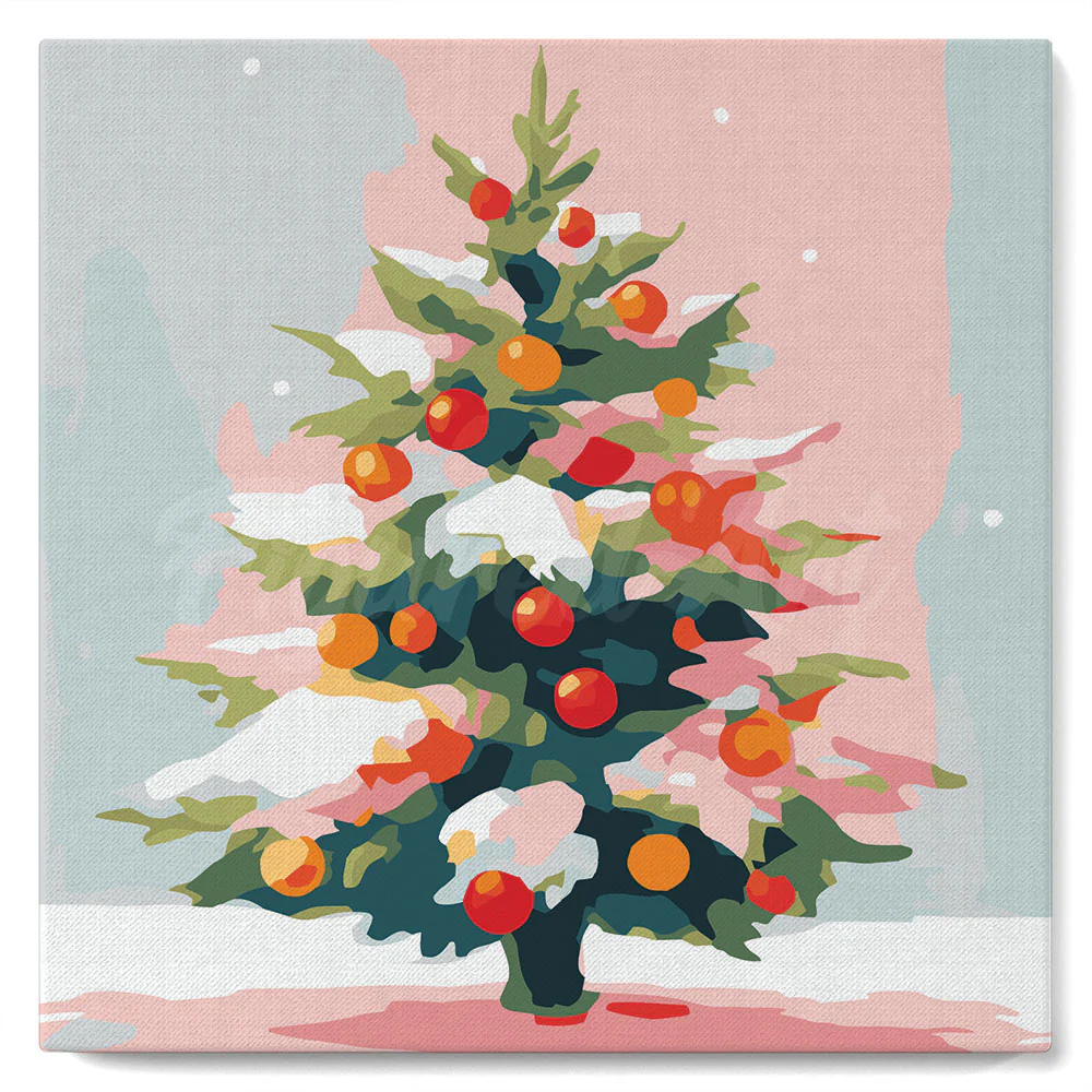 Mini Paint by numbers 20x20cm framed - Snowy Christmas Tree - Image 2