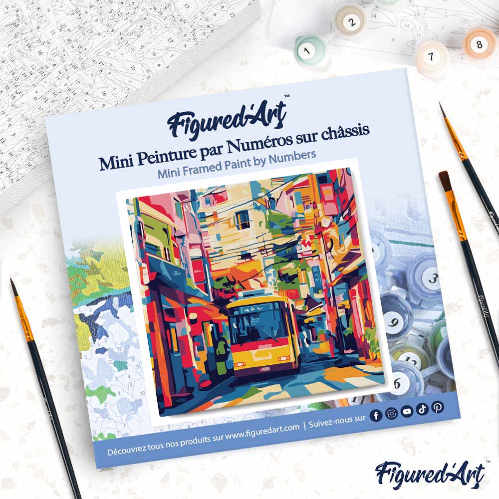 Mini Paint by numbers 20x20cm framed - Tokyo City Bus - Image 4