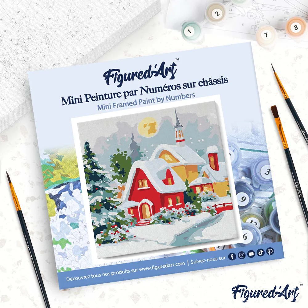 Mini Paint by numbers 20x20cm framed - Winter Red House - Image 4