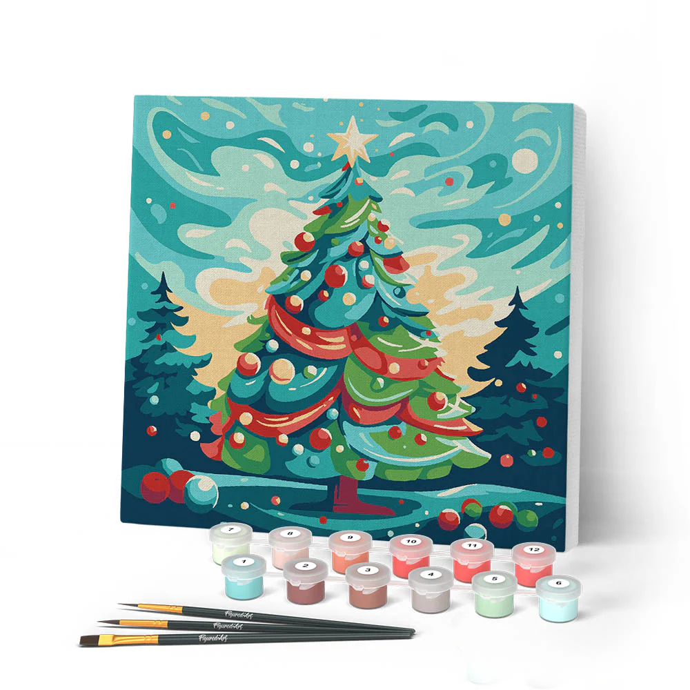 Mini Paint by numbers Abstract Christmas Tree 20x20cm already framed