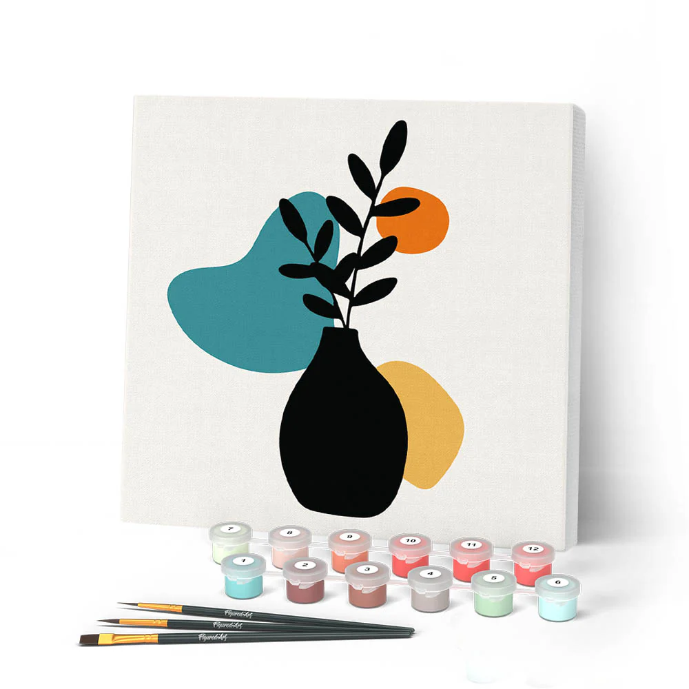 Mini Paint by numbers Abstract Plant Pot Set 2 of 3 20x20cm already framed