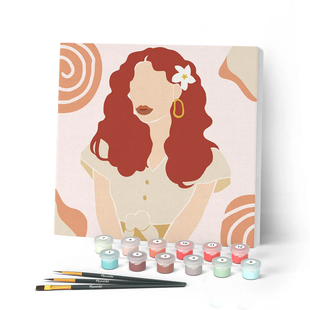 Mini Paint by numbers Abstract Red Hair Woman 20x20cm already framed