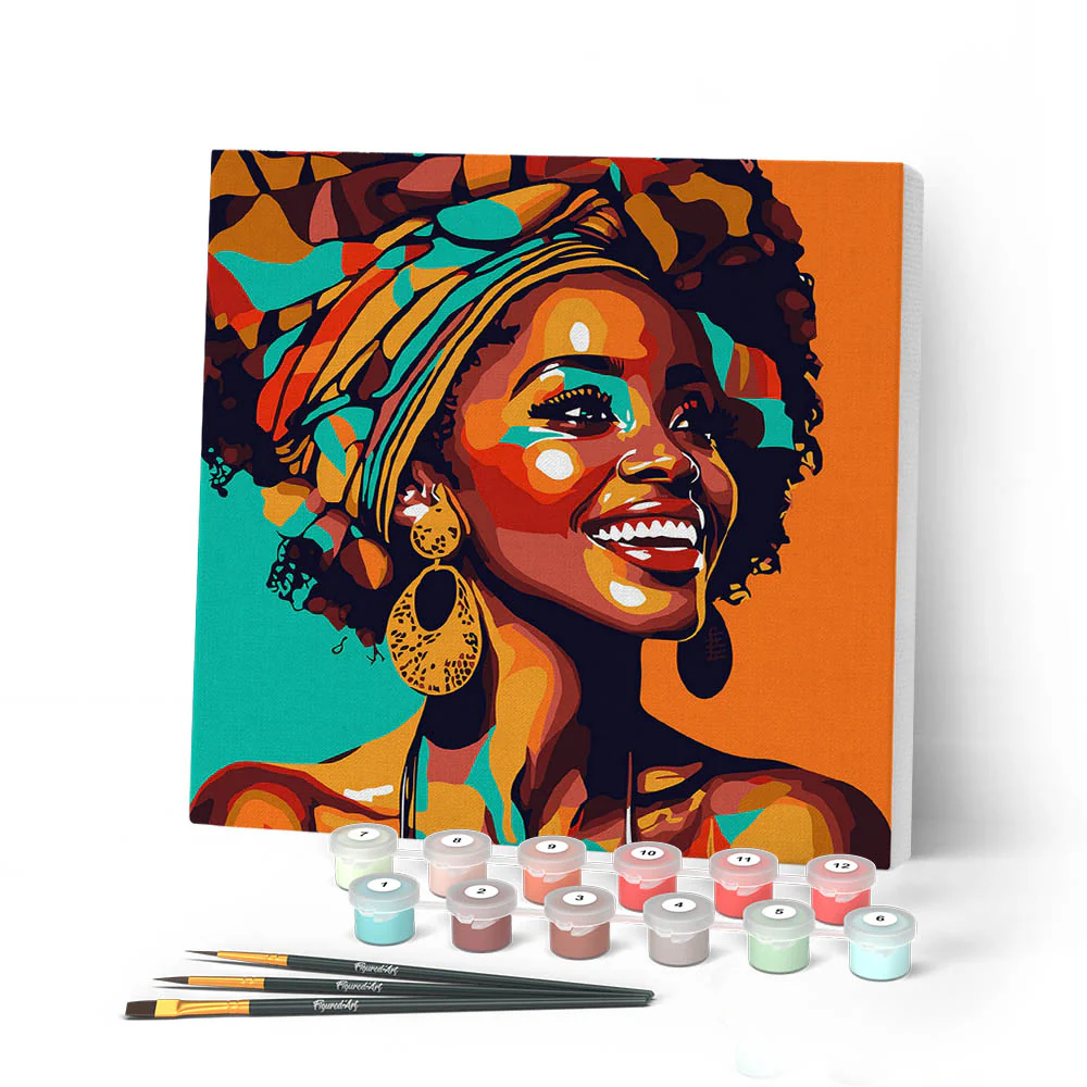 Mini Paint by numbers African Queen Pop Art 20x20cm already framed