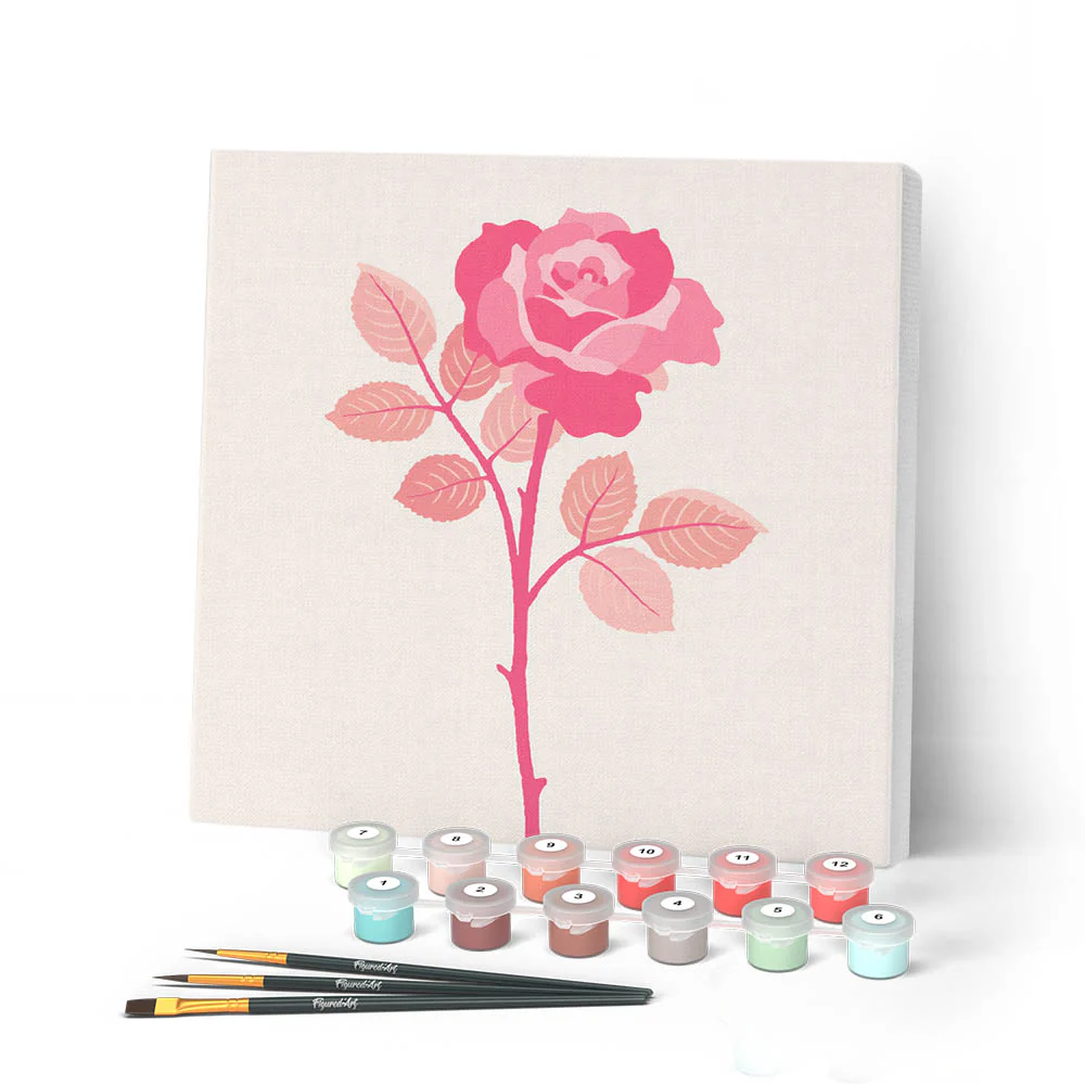 Mini Paint by numbers Blooming Pink Rose 20x20cm already framed
