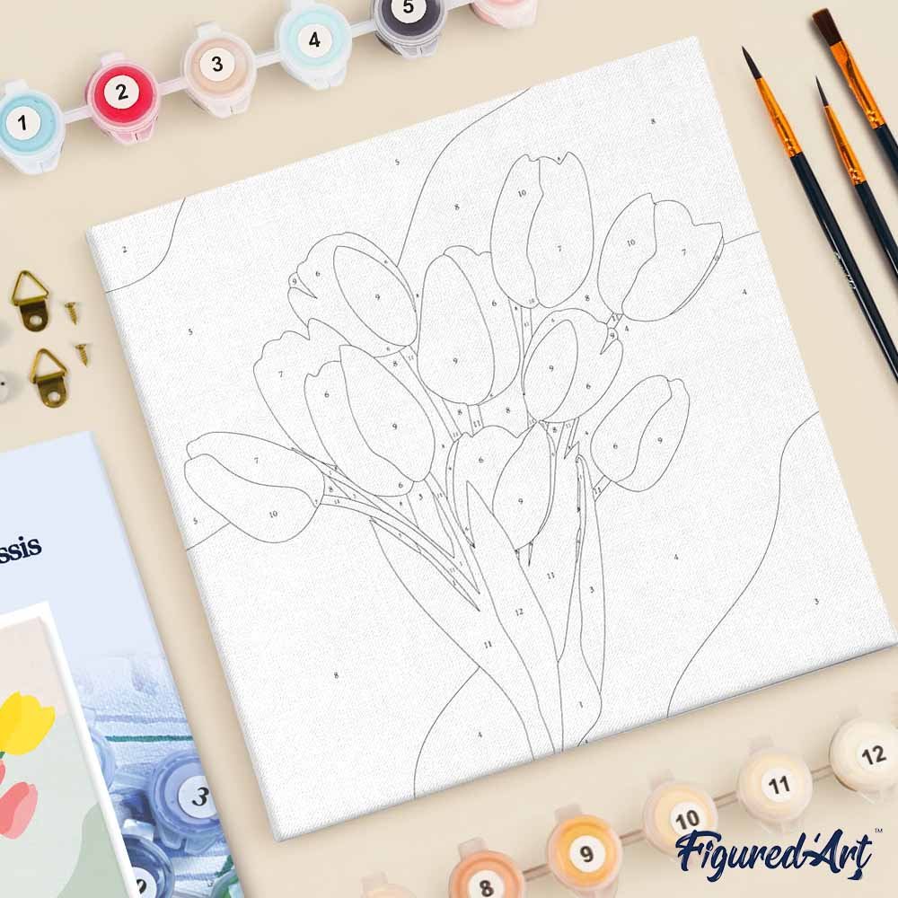 Mini Paint by numbers Bouquet of Tulips 20x20cm already framed - Image 5