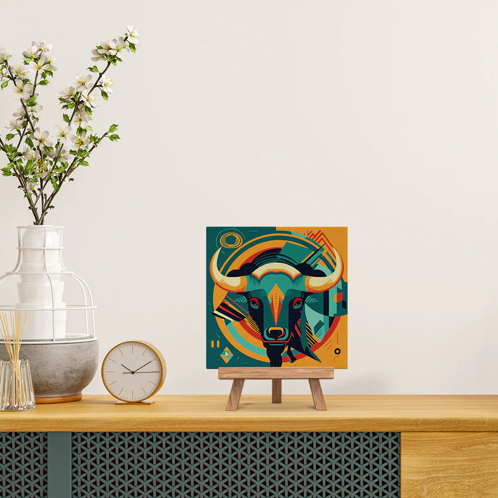 Mini Paint by numbers Bull Art-Deco Inspired Abstract 20x20cm already framed - Image 3