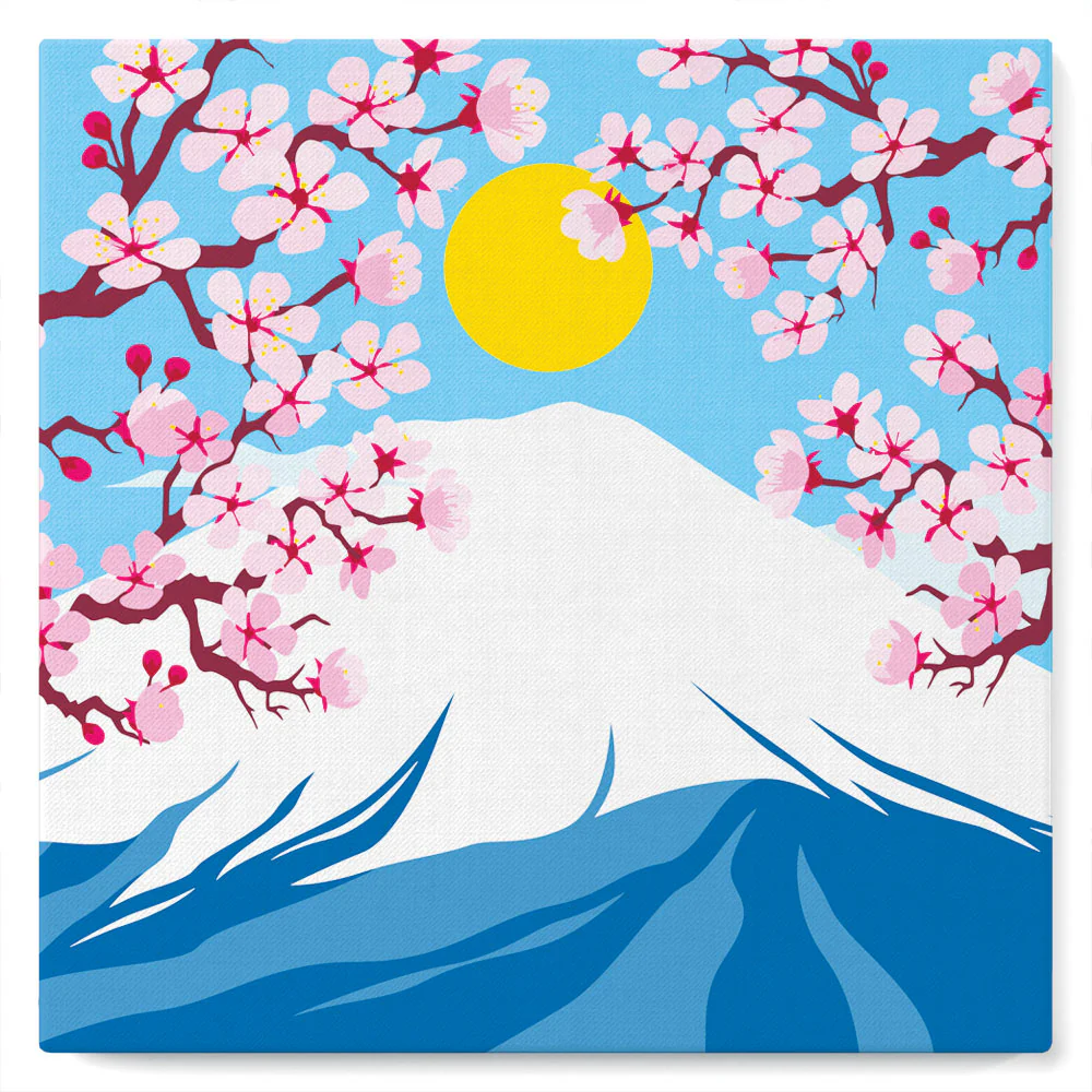 Mini Paint by numbers Cherry blossom and Fuji Mt. 20x20cm already framed - Image 2