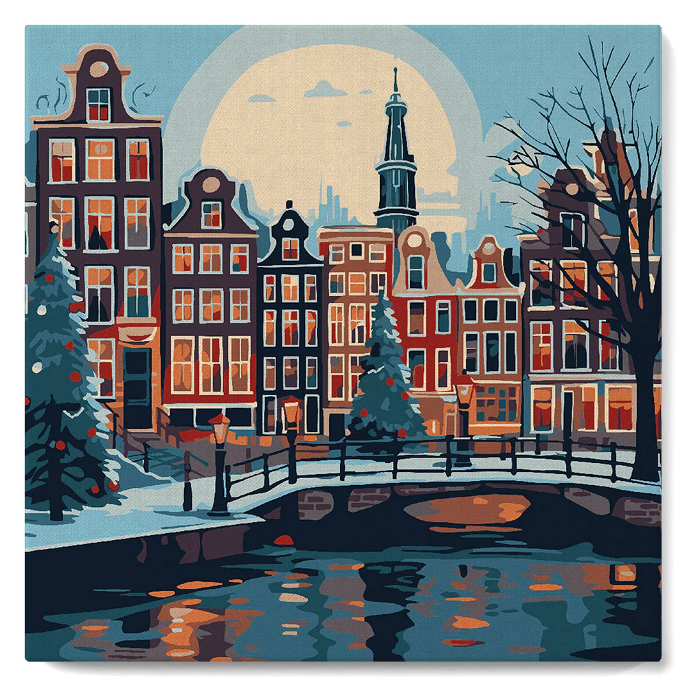 Mini Paint by numbers Christmas in Amsterdam 20x20cm already framed - Image 2