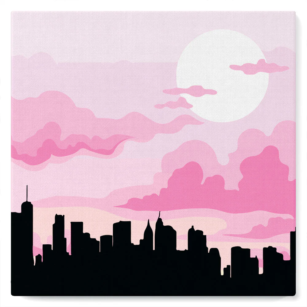 Mini Paint by numbers City Skyline under Pink Sky 20x20cm already framed - Image 2