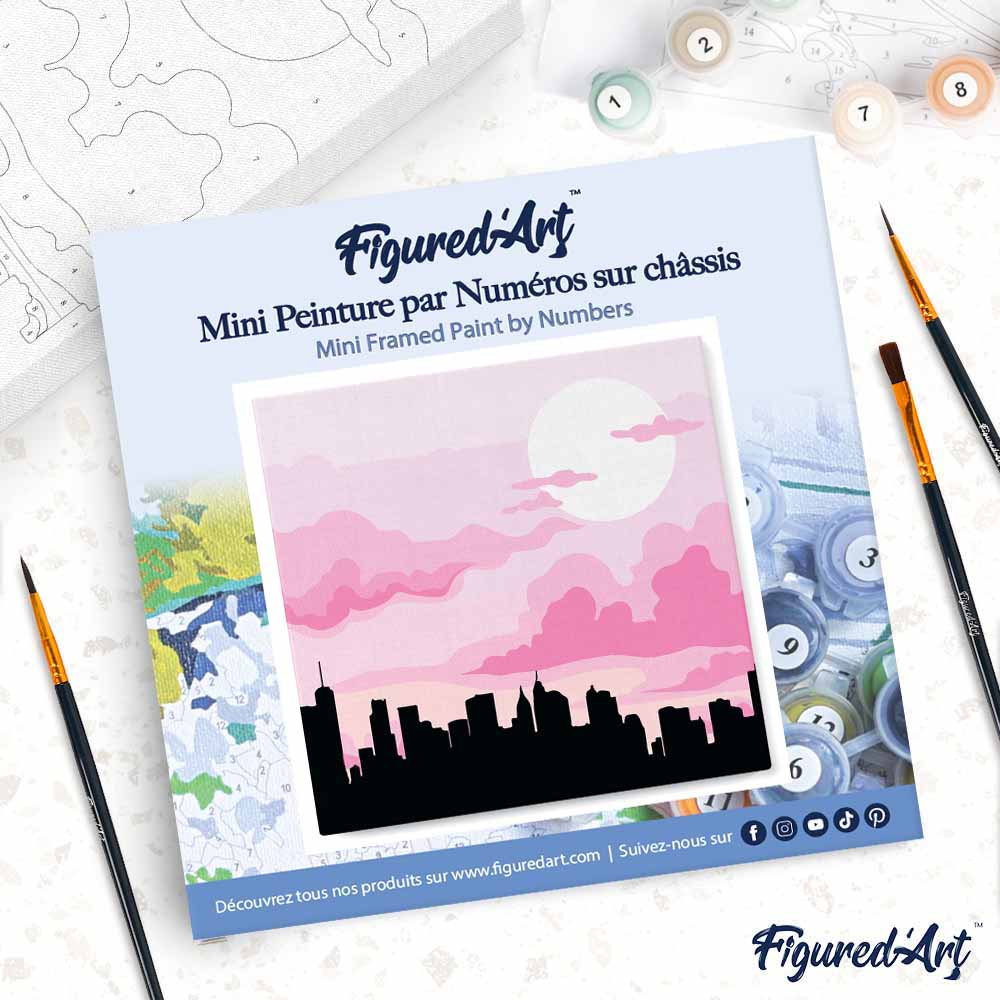 Mini Paint by numbers City Skyline under Pink Sky 20x20cm already framed - Image 4